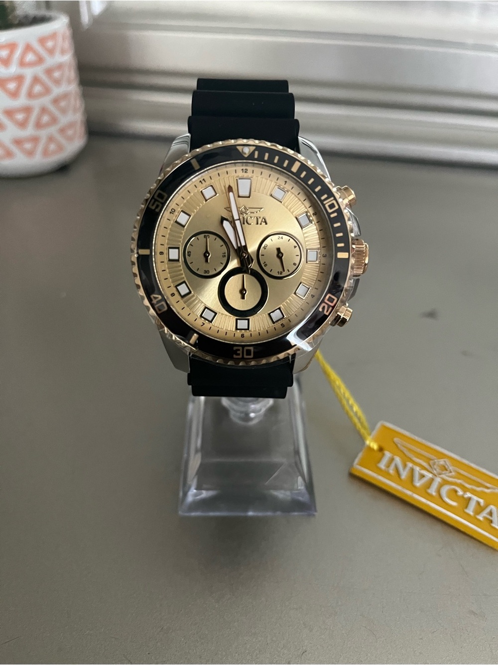 Invicta Men’s Gold Dial Pro Chronograph Watch with Black Strap